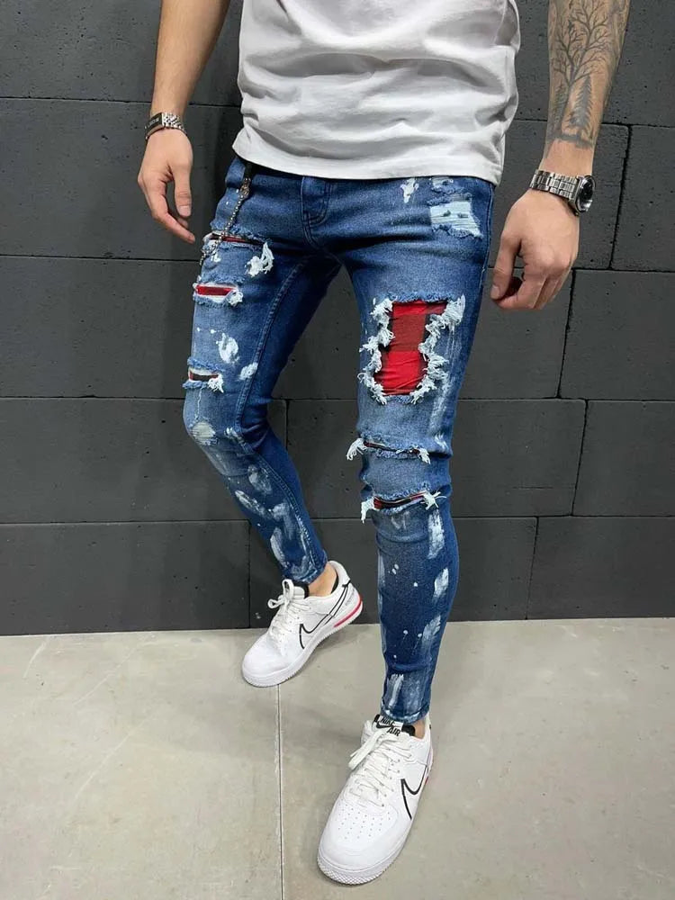 Jeans Ajustados para Hombre | Rodilleras Plisadas Desgastadas | Envío Gratis en **FLIPISHOP.COM**