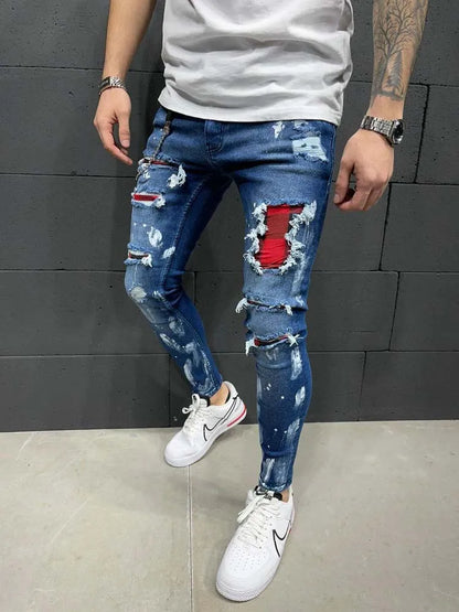 Jeans Ajustados para Hombre | Rodilleras Plisadas Desgastadas | Envío Gratis en **FLIPISHOP.COM**