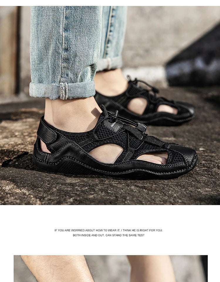 Sandalias romanas transpirables de verano, zapatillas de cuero para hombre, chanclas de tendencia,moda versátil,  Zapatillas de deporte para exteriores, talla grande 38-46.Envío 0.00$.