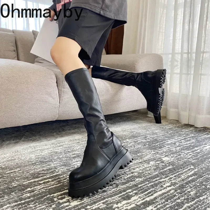 Botas Largas con Plataforma Gruesa y Punta Redonda para Mujer | Altas hasta la Rodilla | Invierno 2025| Envíos Gratis en **FLIPISHOP.COM**