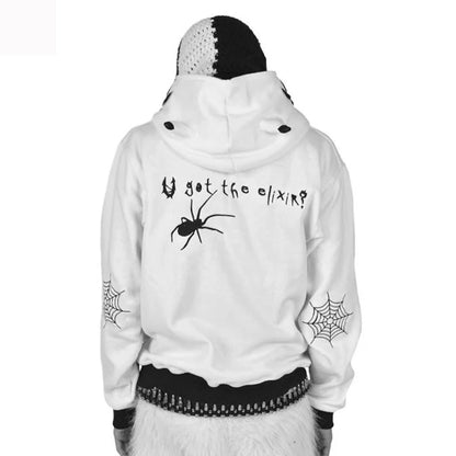 Sudadera con capucha estilo Y2K para mujer, sudadera con capucha gótica con orejas de diablo, sudadera con capucha con estampado de letras de araña, sudadera con cremallera, sudadera punk, chaqueta Y2k 2023