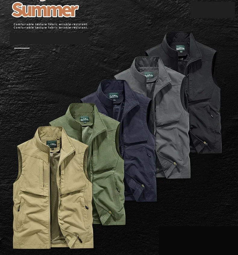 Chaleco de pesca para hombre, de talla grande 7XL 8XL, de secado rápido, para exteriores, para caza, viajes, gimnasio, jogging, deporte, sin mangas, chaqueta de malla