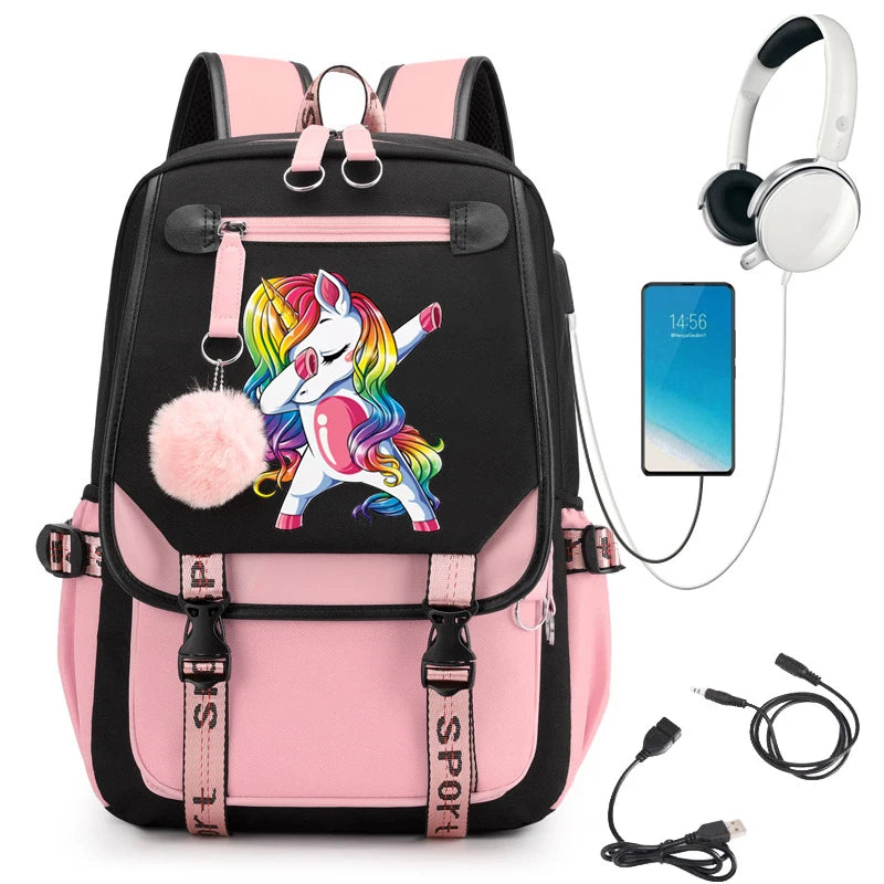 Mochila Estudiante De Secundaria Mochilas Kawaii Unicornio Diseño Mochilas Escolares Carga USB Bagpack Lindo Bolso Anime Mochila Escolar.