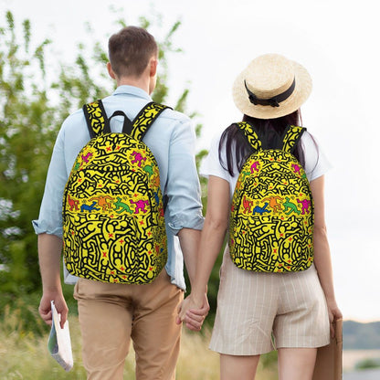 Mochilas de lona con 6 figuras de bailarinas de Haring para estudiantes universitarios y escolares, aptas para portátiles de 15 pulgadas, bolsos geométricos con grafitis de rap