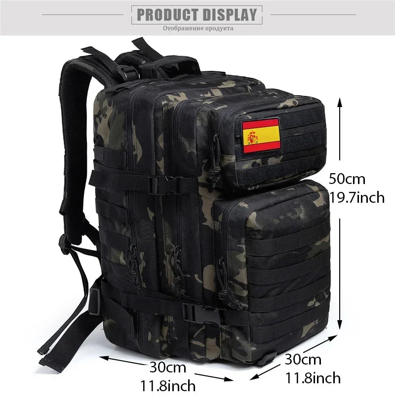 Mochilas tácticas de 45L para hombre Caza Pesca Senderismo de 3 días Trekking Supervivencia Mochila Molle GYM Bolsa SHTF de gran capacidad para exteriores