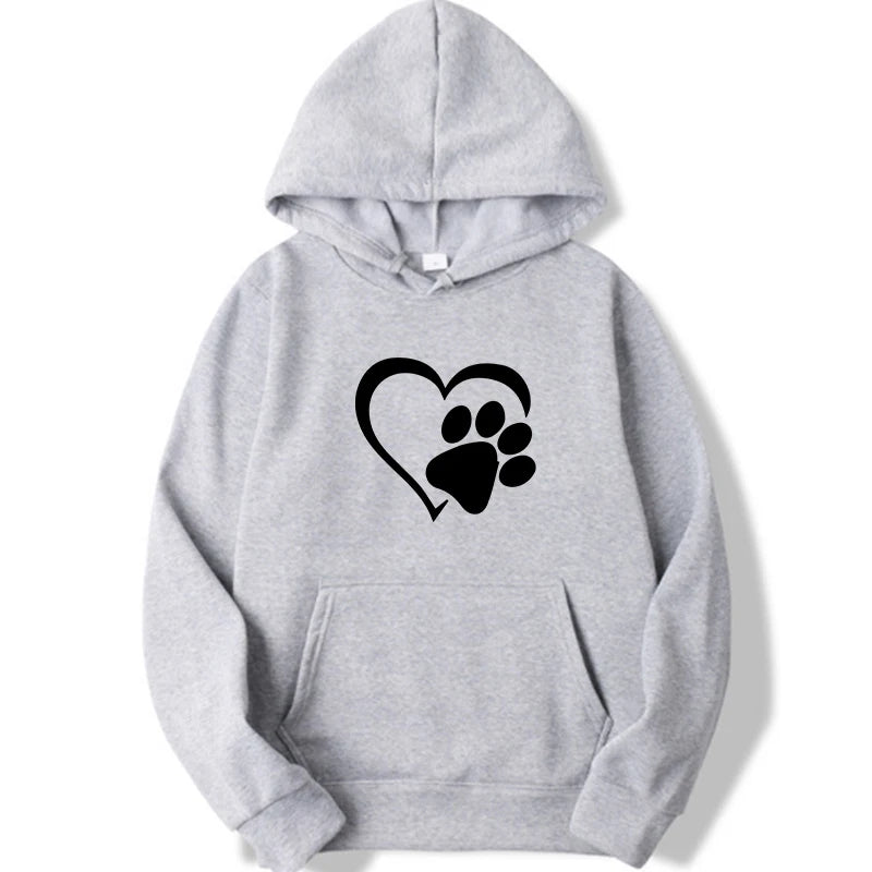 Sudaderas con capucha con estampado de huellas de perro y forma de corazón para mujer, sudaderas casuales de manga larga, jerséis de otoño e invierno de talla grande