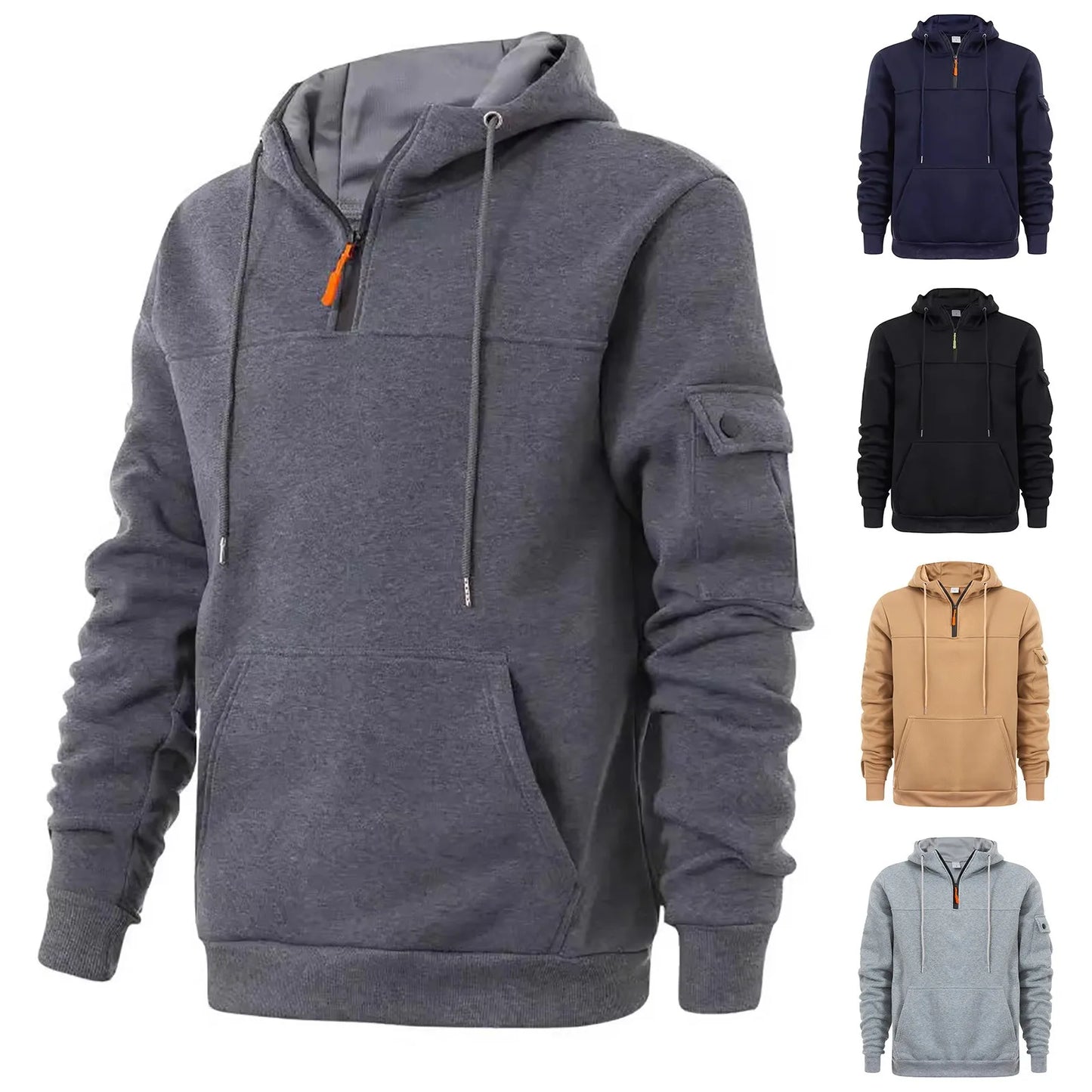 Sudadera con capucha y cremallera de un cuarto de moda para hombre, sudadera deportiva de manga larga con capucha y bolsillo para entrenamiento, sudaderas para hombres Logrado Activo Enviar