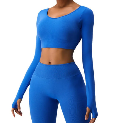 Tops deportivos para mujer Hollow out Yoga Tops de manga larga Camiseta para correr con orificio para el pulgar Niñas Slim Gym Fitness Crop Top Sudaderas Mujer