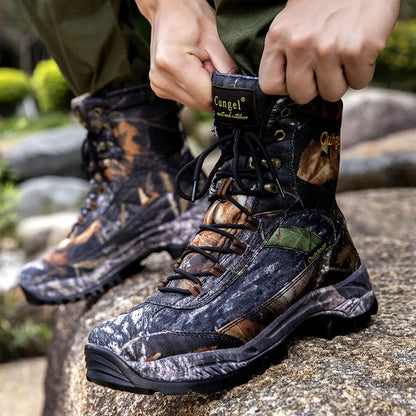 Botas de senderismo de caña alta para hombre, botas de caza, zapatos de goma antideslizantes resistentes al desgaste para deportes al aire libre