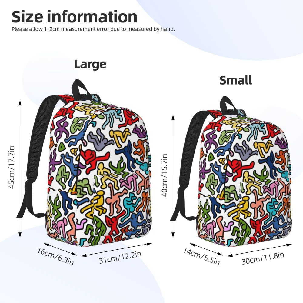 Mochilas de lona con 6 figuras de bailarinas de Haring para estudiantes universitarios y escolares, aptas para portátiles de 15 pulgadas, bolsos geométricos con grafitis de rap