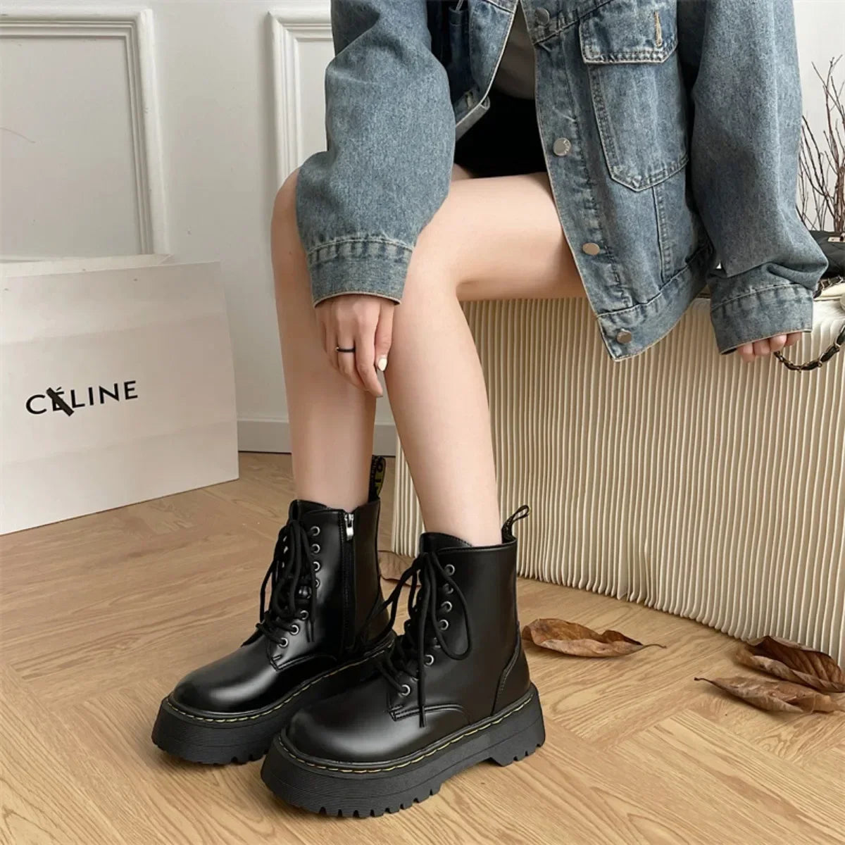 Botas de moto para mujer, Nuevos zapatos casuales para mujer, cuero, minimalistas,con plataforma para mujer moda-2024- Envío 0.00 $.