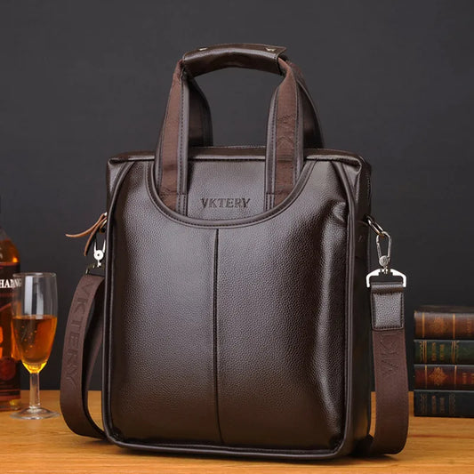 Maletines de cuero suave vintage para hombre Bolso de mano vertical de negocios Bolso de mensajero de hombro masculino de oficina