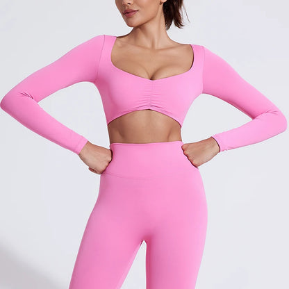 Top Camisas de Manga Larga para Mujer Yoga Deportes Fitness Ropa de Gimnasio Tops de Entrenamiento