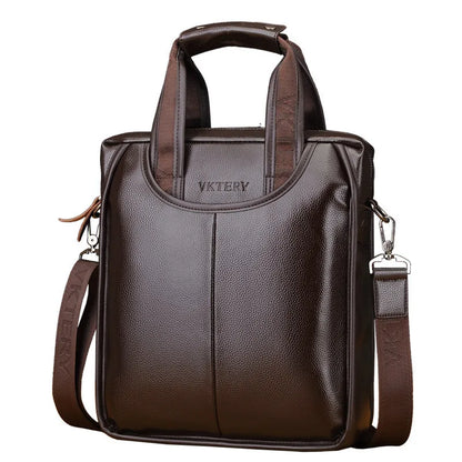 Maletines de cuero suave vintage para hombre Bolso de mano vertical de negocios Bolso de mensajero de hombro masculino de oficina