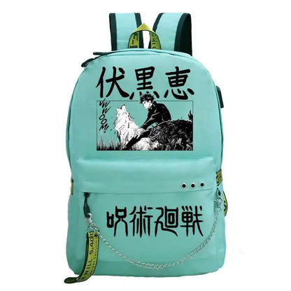 Mochila Adolescente Niñas Niño Mochila escolar Puerto de carga USB Bolsa para computadora portátil Fushiguro Megumi Anime Nylon Mochila Escolar