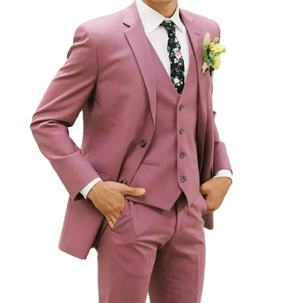 Esmoquin hombre rosa empolvado Chaqueta de 3 piezas Pantalones Atuendos de chaleco Solapa de muesca Ropa masculina de botonadura simple Boda elegante Conjunto completo 2024.  Envío 0,00 €