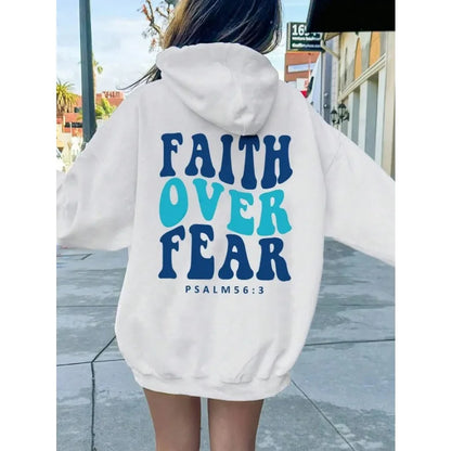 Sudadera con Capucha Oversize para Mujer 'Fe sobre Miedo' | Estilo Moda con Letra del Salmo | Hoodie Casual de Forro Polar Suave y Cálido para Otoño | Envío Gratis en FLIPISHOP.COM