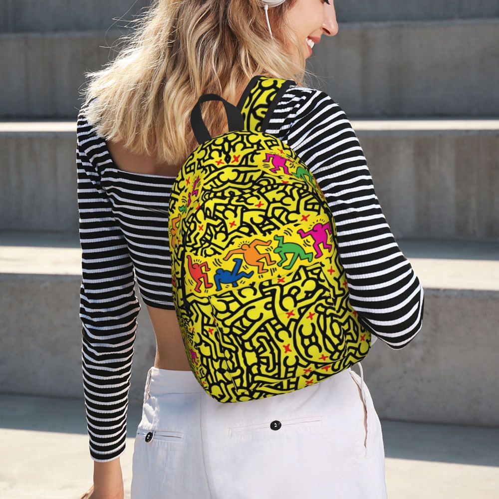 Mochilas de lona con 6 figuras de bailarinas de Haring para estudiantes universitarios y escolares, aptas para portátiles de 15 pulgadas, bolsos geométricos con grafitis de rap