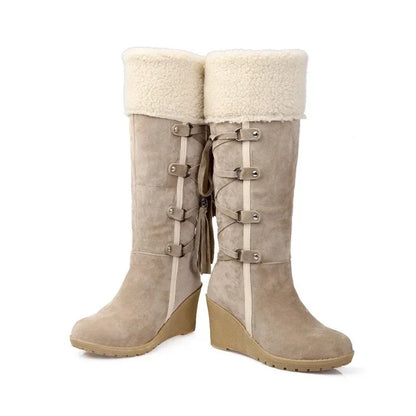 Botas Largas con Borlas y Cordones para Mujer | Plataforma y Cuña, Ideales para Nieve y Climas Fríos | Envío Gratis | **FLIPISHOP.COM**