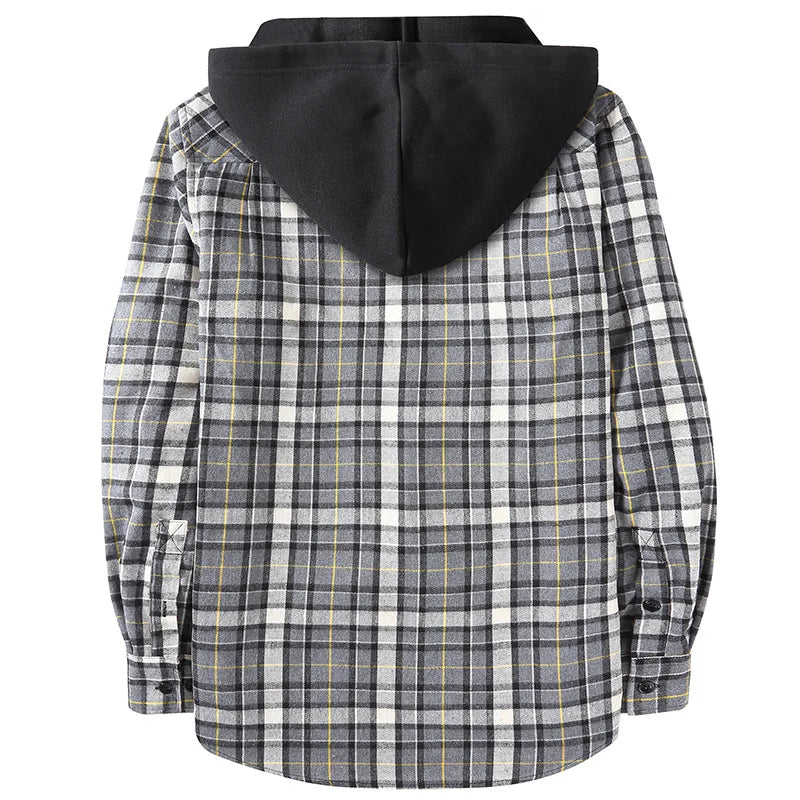 Camisa a cuadros de manga larga para hombre Camisas de cárdigan con capucha casuales holgadas para mujer