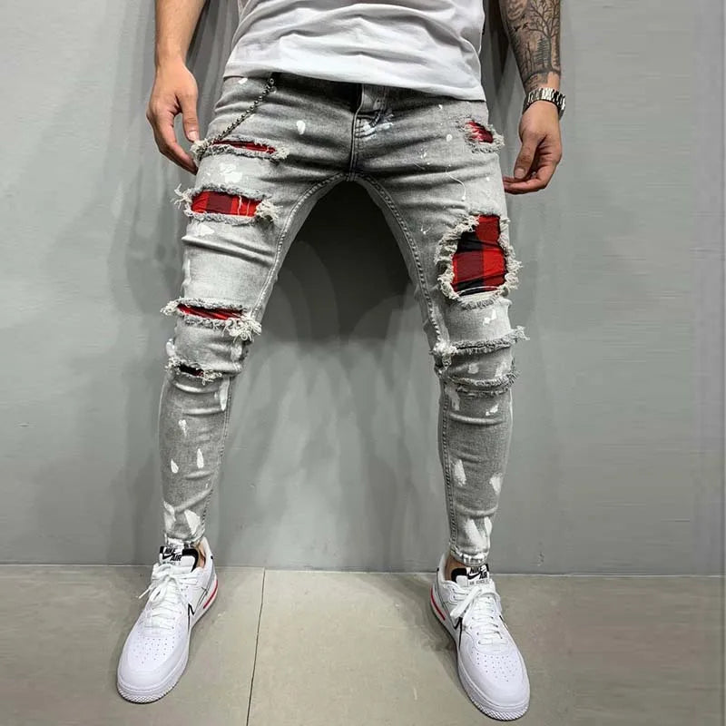 Jeans Ajustados para Hombre | Rodilleras Plisadas Desgastadas | Envío Gratis en **FLIPISHOP.COM**