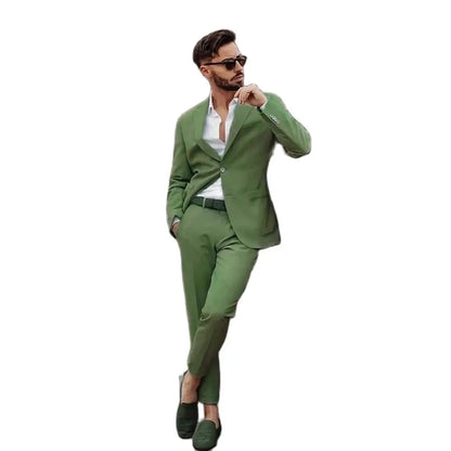 Esmoquin verde para hombre, de un solo pecho, con solapa de pico y frente plano, conjunto de 2 piezas de chaqueta y pantalones, ropa formal para fiesta de noche, blazer para hombre