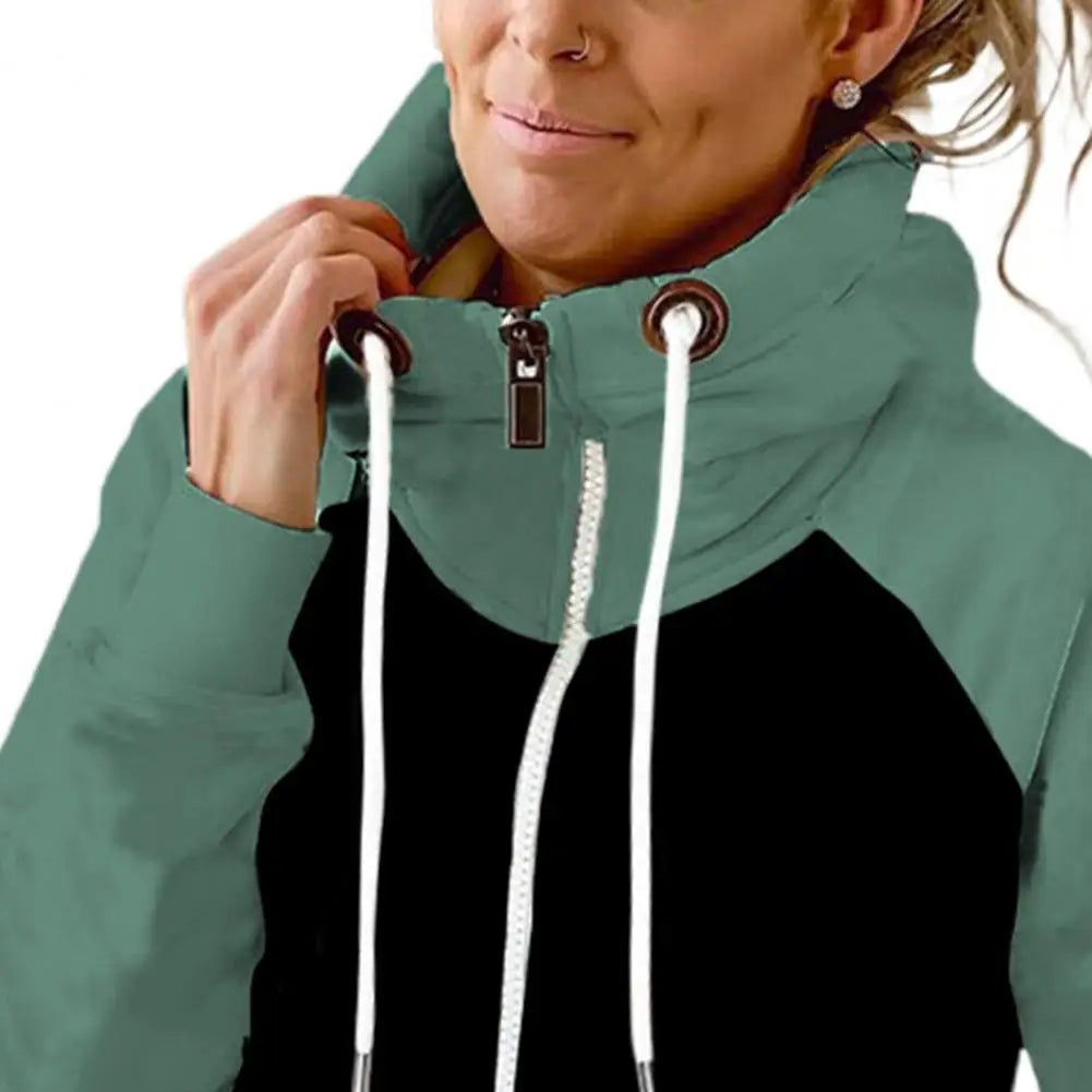 Sudadera con capucha térmica de retazos para mujer, sudadera de invierno con cremallera de forro polar para mujer, cálida protección para el cuello, sudadera con capucha informal suave de otoño, ropa para mujer, Envío 0.00 $.