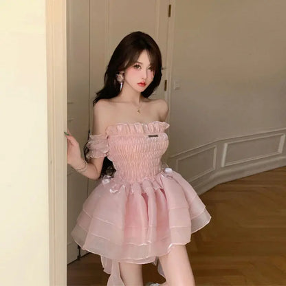 Vestido de Hada Rosa Dulce para Mujeres | Estilo Kawaii Lolita con Hombros Descubiertos | Envío Gratis **FLIPISHOP.COM**