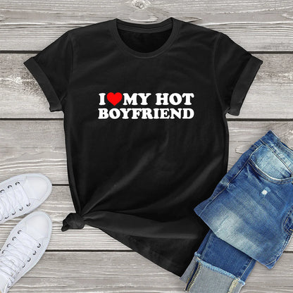 Camiseta vintage divertida con "I Love My Hot Girlfriend" para mujer, camiseta gráfica para pareja, regalos para hombres y novios, ropa deportiva informal para mujer