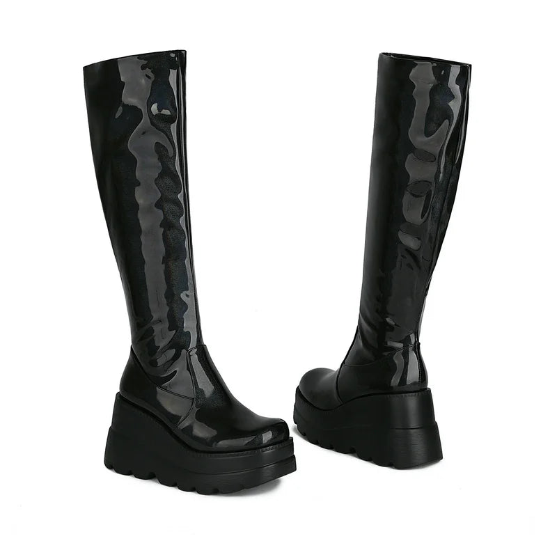 Botas Altas hasta la Rodilla para Mujer | Color Negro y Plateado con Plataforma y Tacón Alto | Estilo Moderno y Sofisticado | Envío Gratis en **FLIPISHOP.COM**