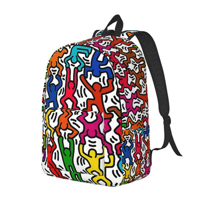 Mochilas de lona con 6 figuras de bailarinas de Haring para estudiantes universitarios y escolares, aptas para portátiles de 15 pulgadas, bolsos geométricos con grafitis de rap