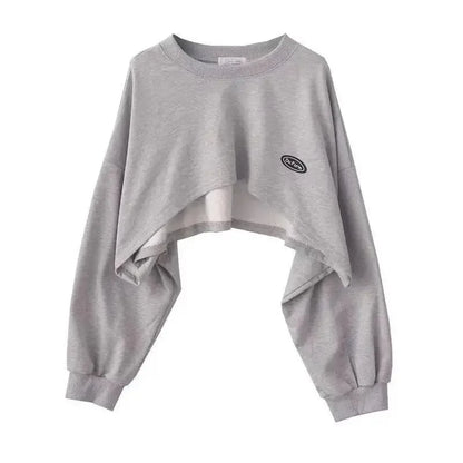 Sudadera con capucha asimétrica recortada de moda para mujer, 2 piezas, informal, lisa, de manga larga, pulóveres femeninos, tops elegantes, Envío 0.00 $.