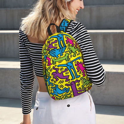 Mochilas de lona con 6 figuras de bailarinas de Haring para estudiantes universitarios y escolares, aptas para portátiles de 15 pulgadas, bolsos geométricos con grafitis de rap