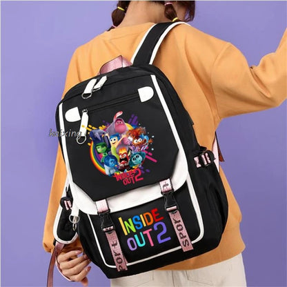 Mochilas Inside Out2 con USB, diseño de dibujos animados en color rosa, para niños y niñas, mochilas escolares para estudiantes, mochilas para adolescentes y mujeres, mochilas escolares para niñas