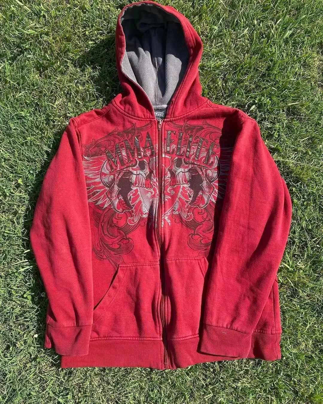 Sudadera Roja Vintage Y2K con Capucha | Cremallera Completa, Moda - 2025. | Estampado de Calavera y Serpiente | Envíos Gratis **FLIPISHOP.COM**