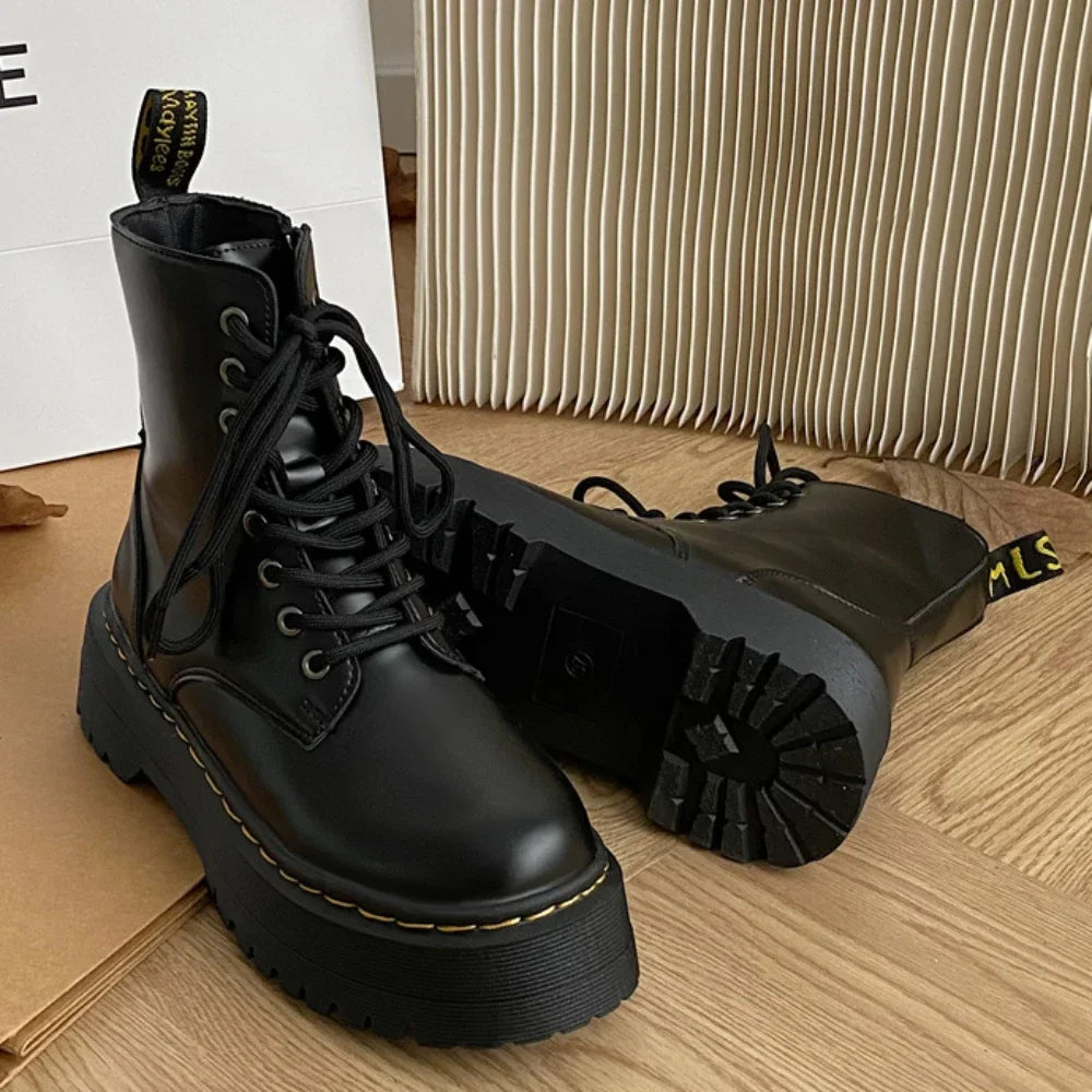 Botas de moto para mujer, Nuevos zapatos casuales para mujer, cuero, minimalistas,con plataforma para mujer moda-2024- Envío 0.00 $.