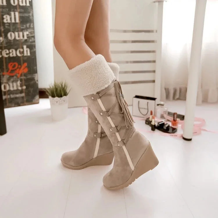 Botas Largas con Borlas y Cordones para Mujer | Plataforma y Cuña, Ideales para Nieve y Climas Fríos | Envío Gratis | **FLIPISHOP.COM**