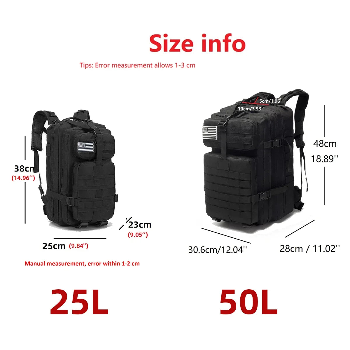 Mochila impermeable de nailon 1000D de 25 l/50 l para senderismo, pesca, caza, deportes al aire libre, táctica, acampada y senderismo, Envío 0.00 $.