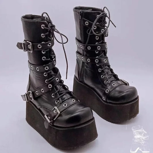 Botas altas para mujer 2024 Nuevas botas de plataforma cómodas Botas con cremallera lateral europeas y americanas Nuevas botas de moto punk de moda