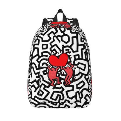 Mochilas de lona con 6 figuras de bailarinas de Haring para estudiantes universitarios y escolares, aptas para portátiles de 15 pulgadas, bolsos geométricos con grafitis de rap