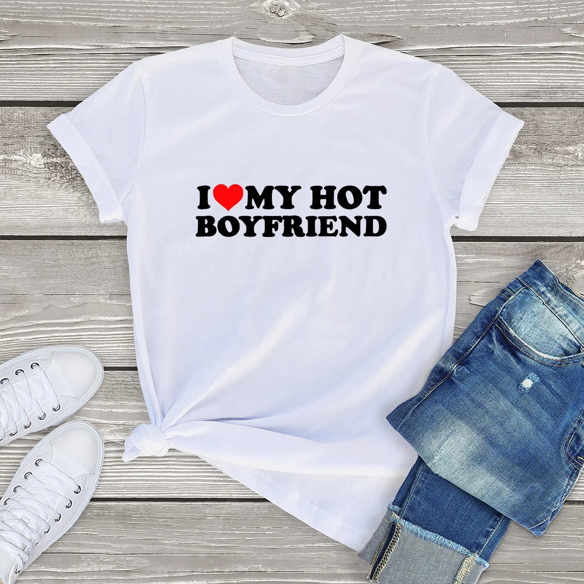 Camiseta vintage divertida con "I Love My Hot Girlfriend" para mujer, camiseta gráfica para pareja, regalos para hombres y novios, ropa deportiva informal para mujer