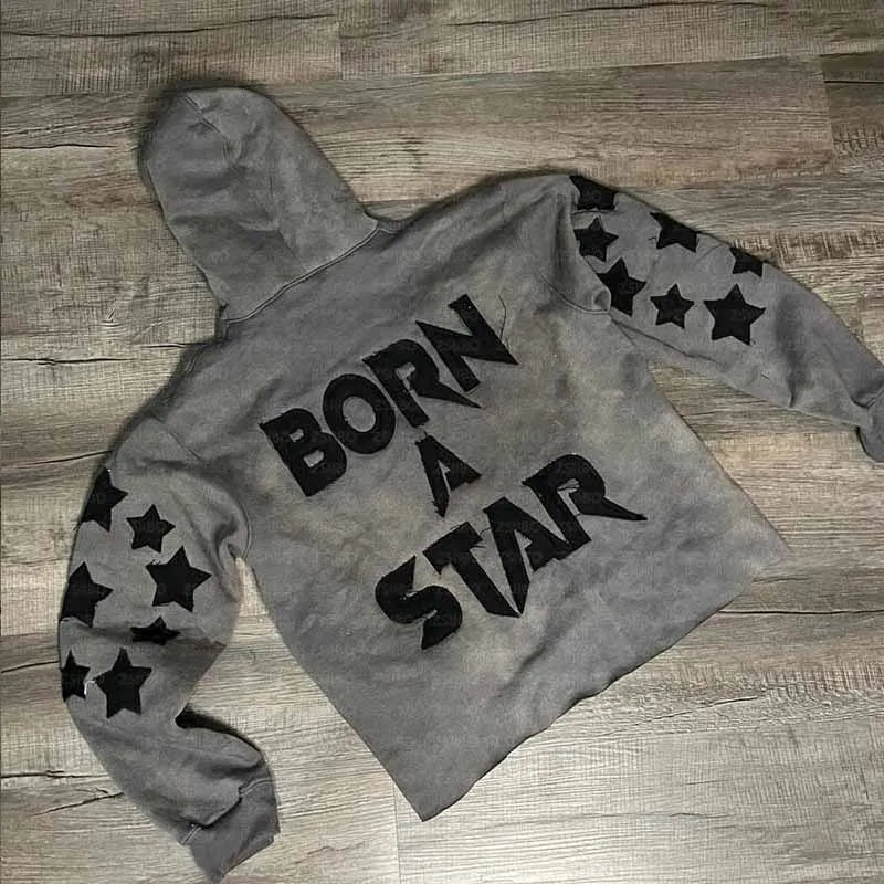 Sudadera con Capucha Bordada Vintage con Letras y Estrellas | Sudadera Holgada Casual para Hombre y Mujer | Envío Gratis en **FLIPISHOP.COM**