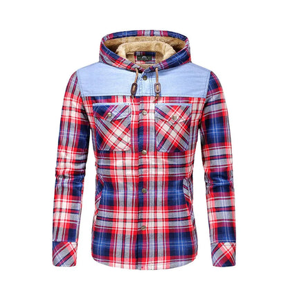 Camisa de cuadros-2024-para hombre Polar grueso cálido camisa de invierno para hombre camisa de pana de puro algodón con capucha Leisure England Camisas para hombre