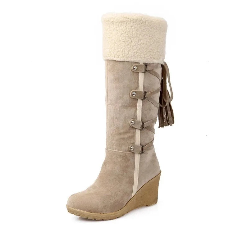 Botas Largas con Borlas y Cordones para Mujer | Plataforma y Cuña, Ideales para Nieve y Climas Fríos | Envío Gratis | **FLIPISHOP.COM**