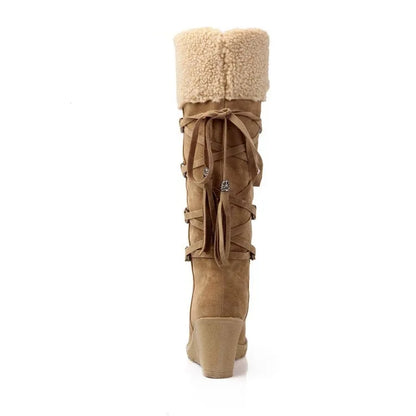 Botas Largas con Borlas y Cordones para Mujer | Plataforma y Cuña, Ideales para Nieve y Climas Fríos | Envío Gratis | **FLIPISHOP.COM**