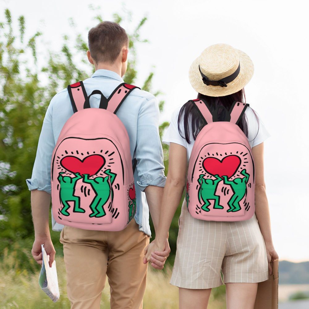 Mochilas de lona con 6 figuras de bailarinas de Haring para estudiantes universitarios y escolares, aptas para portátiles de 15 pulgadas, bolsos geométricos con grafitis de rap