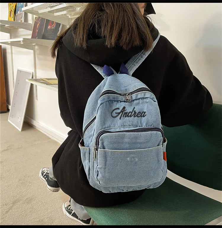 Mochila de jeans para mujer Mochila de día Vaqueros Mochila de estudiante Mochila escolar de viaje Bolsa de hombro