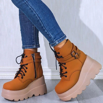 Botas de Moto Góticas Punk para Mujer | Plataforma Gruesa y Tacón de Cuña Alto | Moda Versátil | Envío Gratis | **FLIPISHOP.COM**