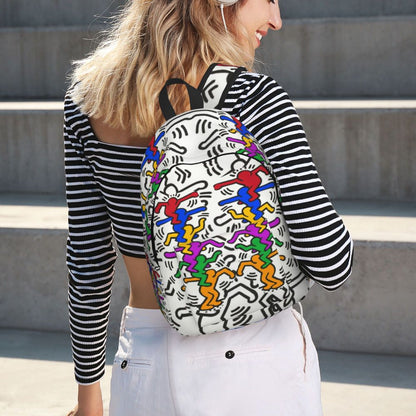 Mochilas de lona con 6 figuras de bailarinas de Haring para estudiantes universitarios y escolares, aptas para portátiles de 15 pulgadas, bolsos geométricos con grafitis de rap