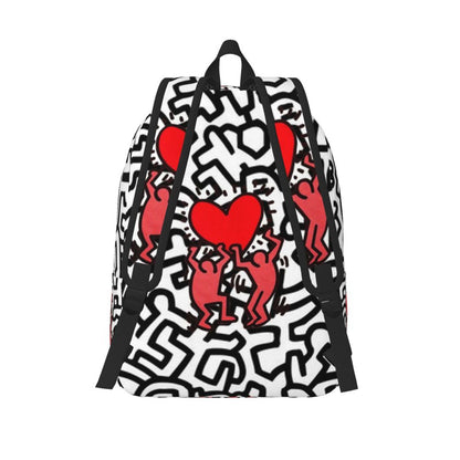 Mochilas de lona con 6 figuras de bailarinas de Haring para estudiantes universitarios y escolares, aptas para portátiles de 15 pulgadas, bolsos geométricos con grafitis de rap